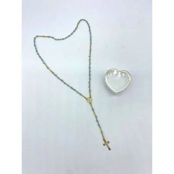 Rózsafüzér kristály 4mm arany mintás szíves tokkal kék