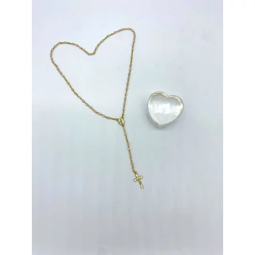 Rózsafüzér kristály 4mm arany mintás szíves tokkal rózsaszín