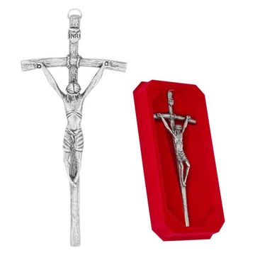 Réz feszület pápai antikolt 27cm nikkel 01-282