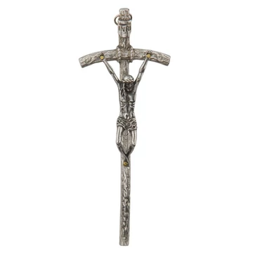 Réz feszület pápai antikolt 14,5cm nikkelezett 01-281