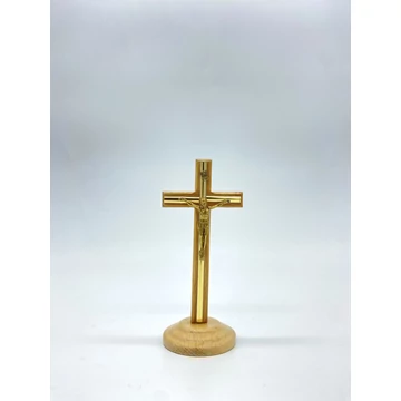 Feszület natúr álló arany csíkkal 14cm fa