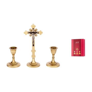 Réz szett műa betéttel ANTIK kicsi (18cm álló fesz+2db gyertyatartó 7,5cm) 00-12