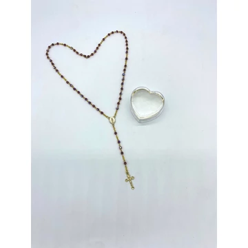 Rózsafüzér kristály 4mm arany mintás szíves tokkal piros