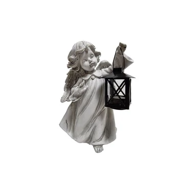 Angyal szobor 30cm fehér lámpással 6417