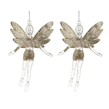 Üveg hatású angyal arany akasztós dísz (2db-os)