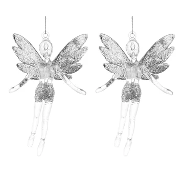 Üveg hatású angyal ezüst akasztós dísz (2db-os)