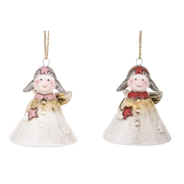 Angyal csengő barna piros/rózsaszín csillaggal kicsi 132157