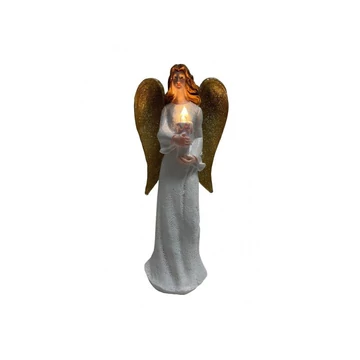 Angyal álló fehér arany szárny kezében gyertya világítós 5330