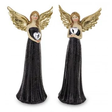 Angyal fekete arany szívvel 20cm