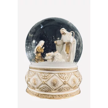 Karácsonyi gömb nagy arany Szent Családdal zenélő