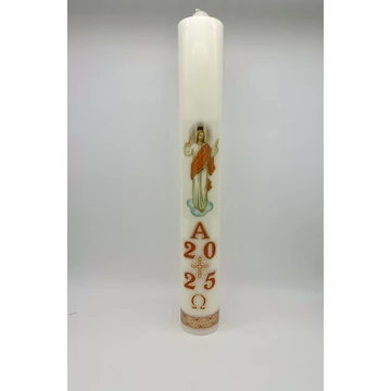 Gyertya díszített 5,5kg Húsvéti Feltámadt Krisztus matricával  d10cm