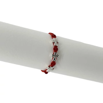 Karkötő makramé piros gyöngy-fém kereszt