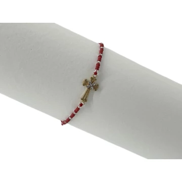 Karkötő gyöngyös arany színű fém kereszttel