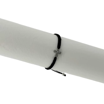 Karkötő makramé piros-fekete színben fém köves kereszttel