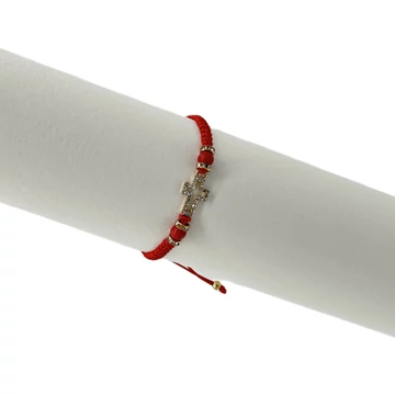 Karkötő makramé piros köves arany színű kereszttel