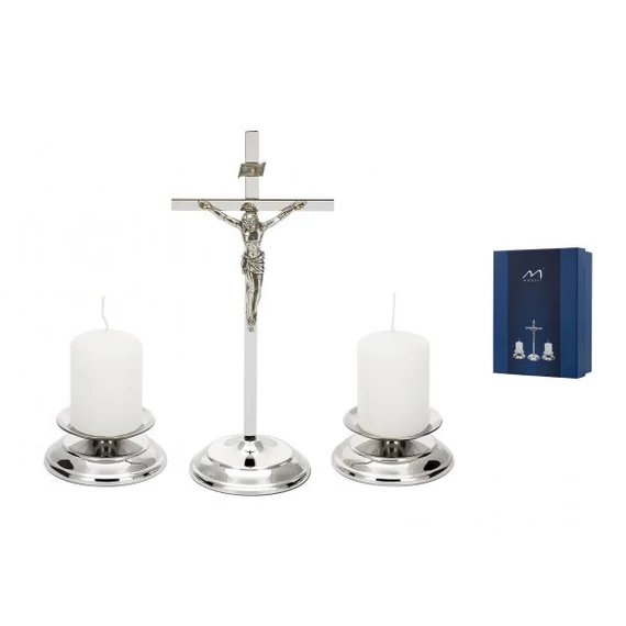 Réz szett TRAD. 20cm (1db álló feszület + 2db gyertyatartó) nikkel 00-01