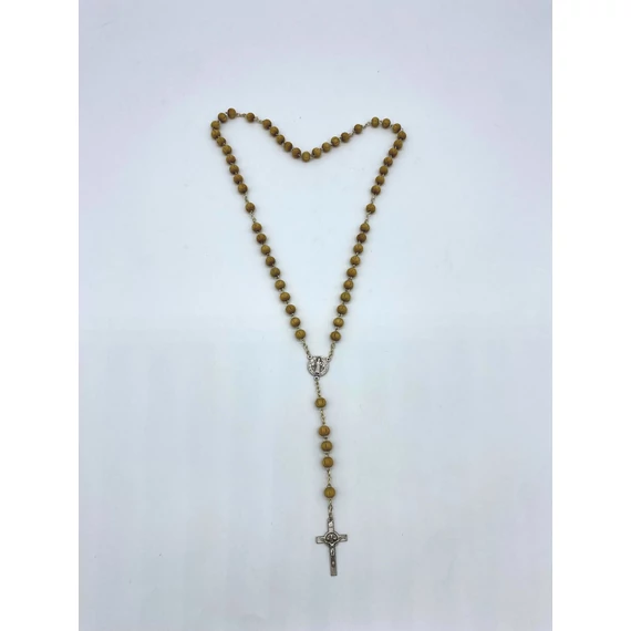 Rózsafüzér fa dróton Benedek kereszttel natúr