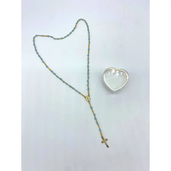 Rózsafüzér kristály 4mm arany mintás szíves tokkal kék