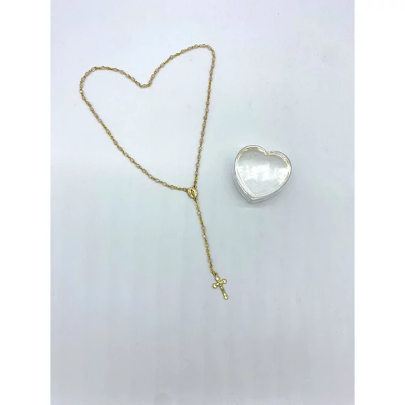 Rózsafüzér kristály 4mm arany mintás szíves tokkal rózsaszín