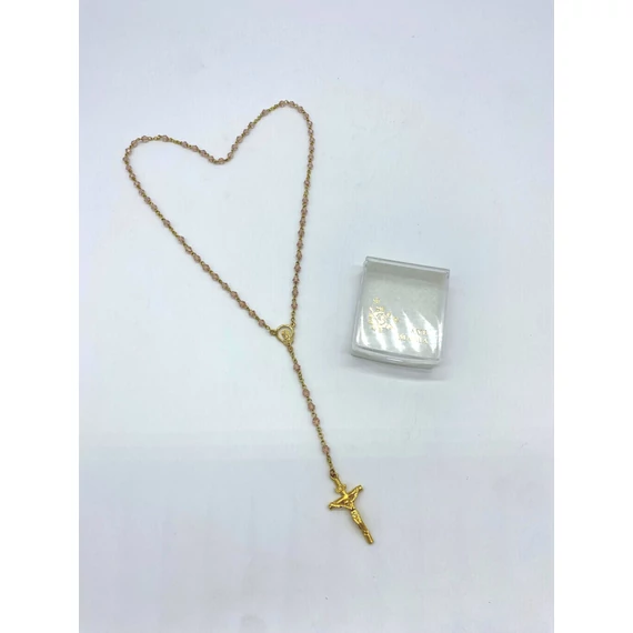 Rózsafüzér aranyozott cseh tokkal rózsaszín