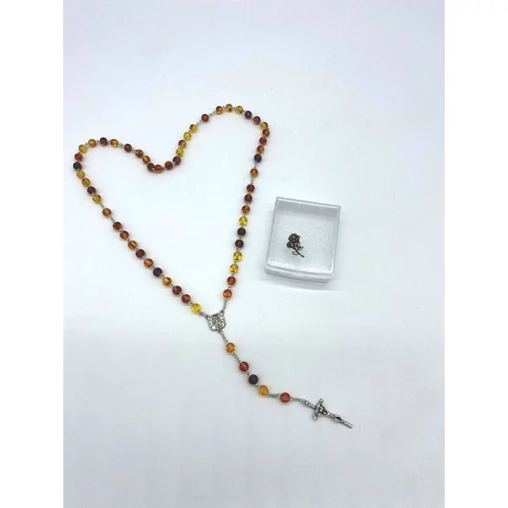 Rózsafüzér műborostyán arany mintás tokkal 8mm szemű