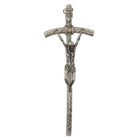 Réz feszület pápai antikolt 14,5cm nikkelezett 01-281