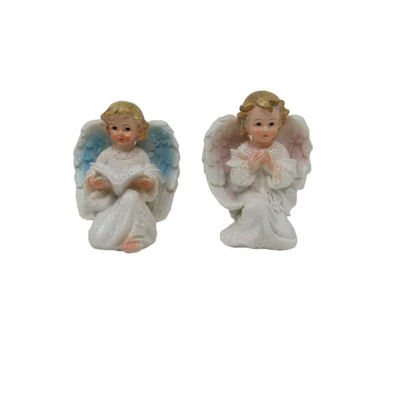 Angyalka  9,5cm térdeplő fehér- csillámos ( 5503 )