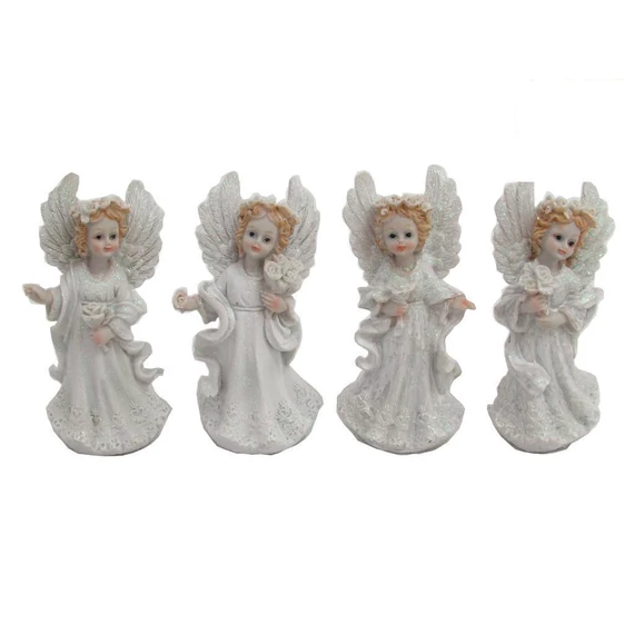 Angyal fehér csillámos, virággal 11cm ( 5528 )