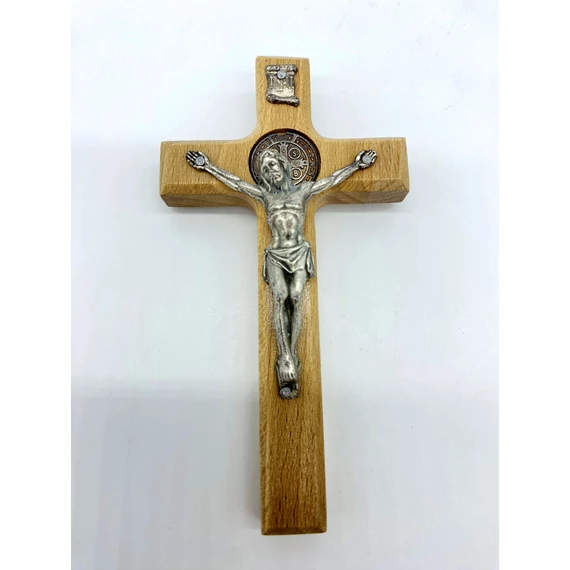 Feszület fali Benedek medállal 22cm natúr 018