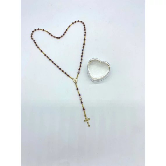 Rózsafüzér kristály 4mm arany mintás szíves tokkal piros