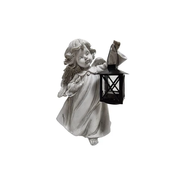 Angyal szobor 30cm fehér lámpással 6417