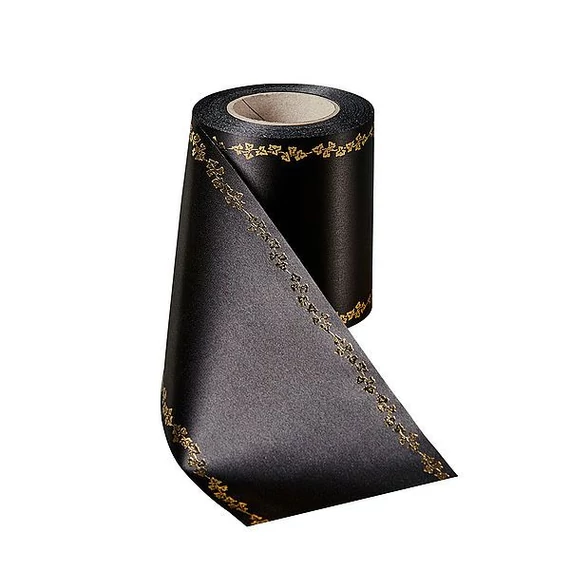 Koszorúszalag EDV szatén 100mm 25m mintás fekete
