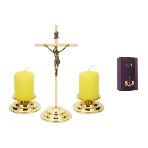 Réz szett TRAD. 19cm (1db álló feszület + 2db gyertyatartó) 00-08