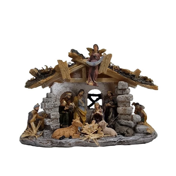 Betlehem házzal 11 alakos 18,5cm VILÁGÍTÓS  9214