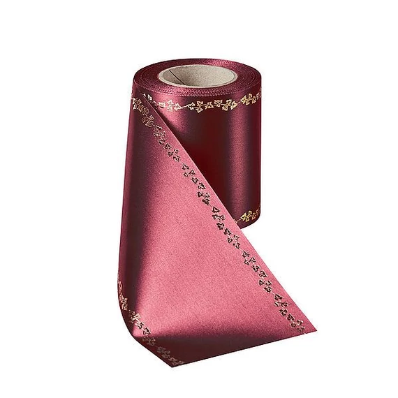 Koszorúszalag EDV szatén 100mm 25m mintás bordó