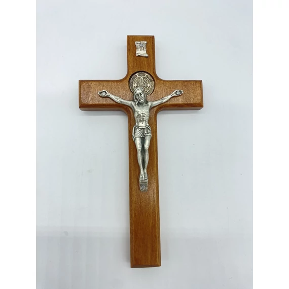 Feszület fali Benedek medállal 15cm barna 014