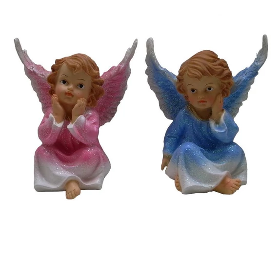 Angyalka támaszkodó kék-rózsaszín 12cm 5357