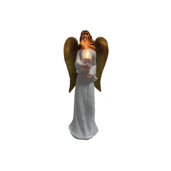 Angyal álló fehér arany szárny kezében gyertya világítós 5330