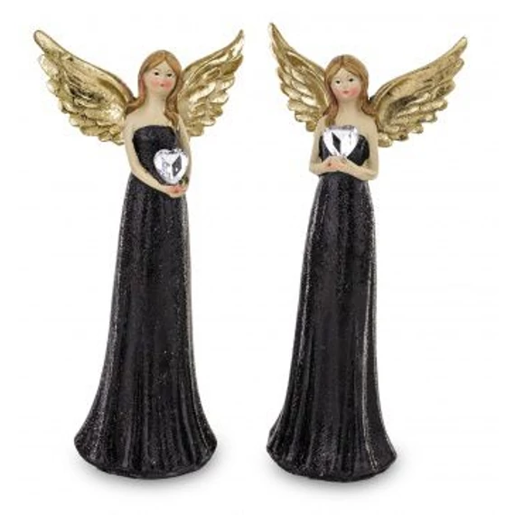 Angyal fekete arany szívvel 20cm