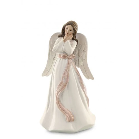 Angyal fehér rózsaszín masnival 18,5cm