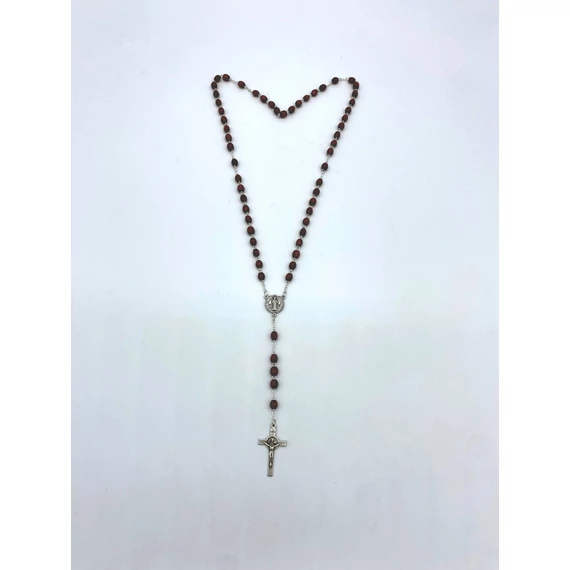 Rózsafüzér fa dróton Benedek kereszttel barna