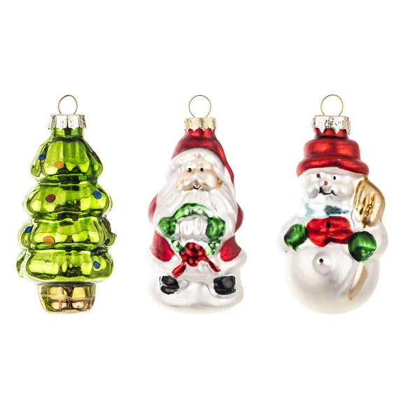 Karácsonyfadísz Fenyő-Télapó-Hóember 3db/csom 9cm 147163