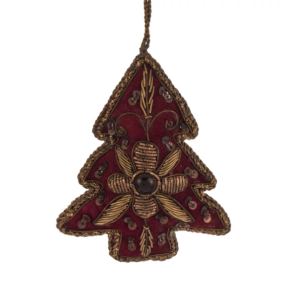 Karácsonyfadísz bordó bársony fenyő alakú 10cm 157715