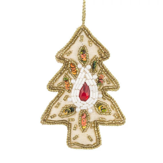 Karácsonyfadísz fehér selyem fenyő alakú 10cm 157718