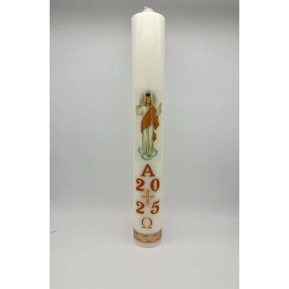 Gyertya díszített 5,5kg Húsvéti Feltámadt Krisztus matricával  d10cm
