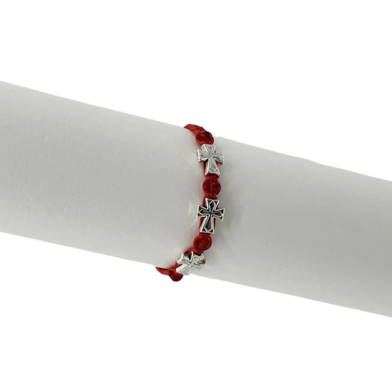 Karkötő makramé piros gyöngy-fém kereszt