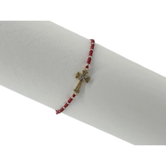 Karkötő gyöngyös arany színű fém kereszttel