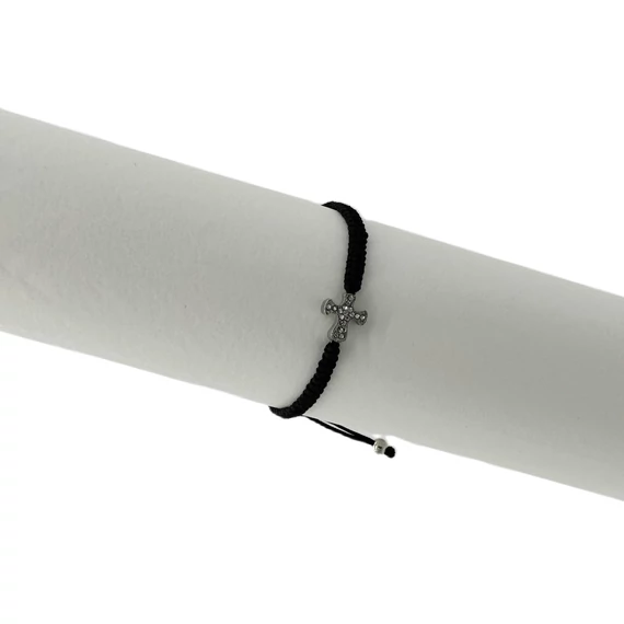 Karkötő makramé piros-fekete színben fém köves kereszttel