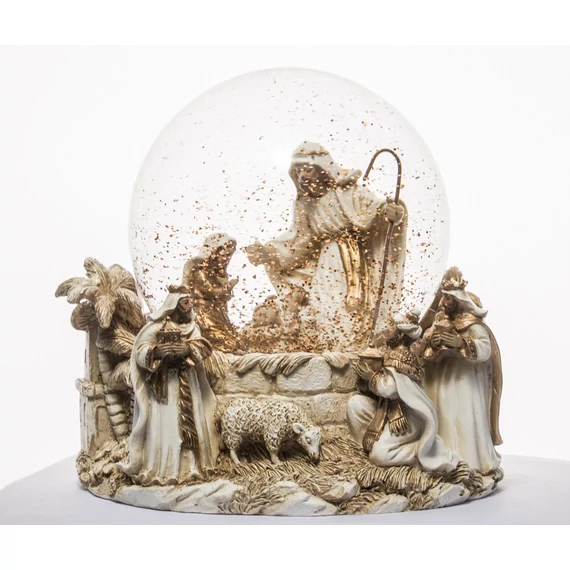 Hógömb betlehem aranyozott