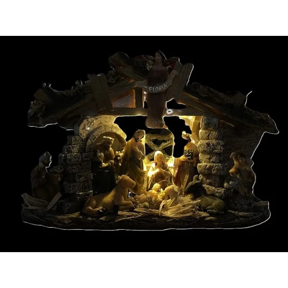 Betlehem házzal 11 alakos 18,5cm VILÁGÍTÓS  9214